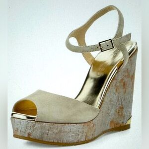 JIMMY CHOO Perla Suede Cork Wedge Sandal in Marble Size 38 SOLD OUT